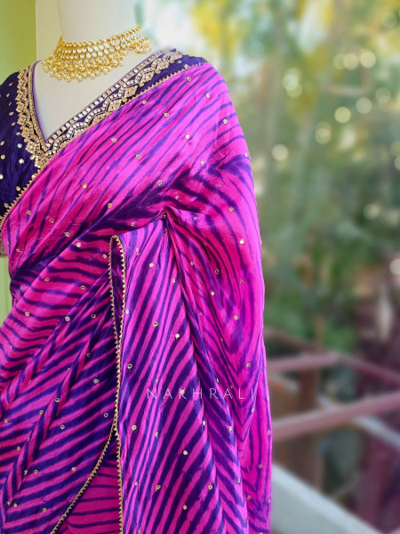 Rangili Purple Leheriya Saree with Gota Work Blouse