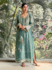 Poise Teal Blue Tissue Long Dress with Mirror and Zari Work