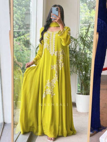 Sorrel Parrot Green Organza Georgette Layered Sharara Suit Set