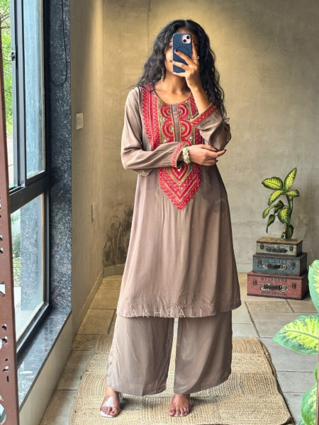 Bib Tunic brown Kurta Palazzo Set