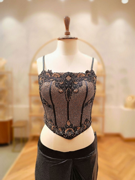 Vireya Black Corset Drape Saree Set