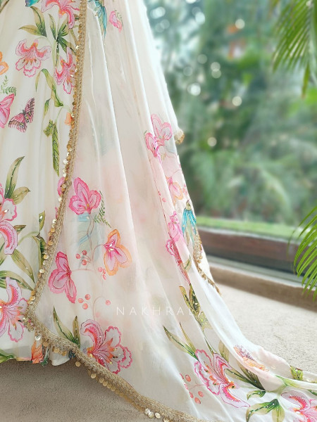 Rang-e-Gul Off-White Floral Indo-Western Lehenga with Sequin Embroidery