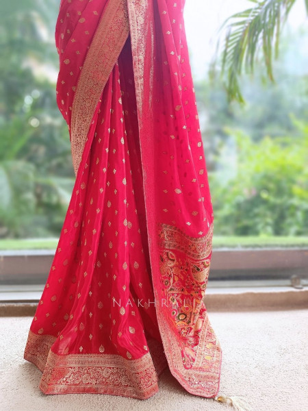 Asmi Red Banarasi Khaddi Georgette  Saree