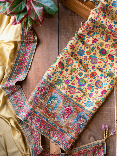 Noorani  Golden Dola Silk Dress Material Set with Dabka & Bead Work
