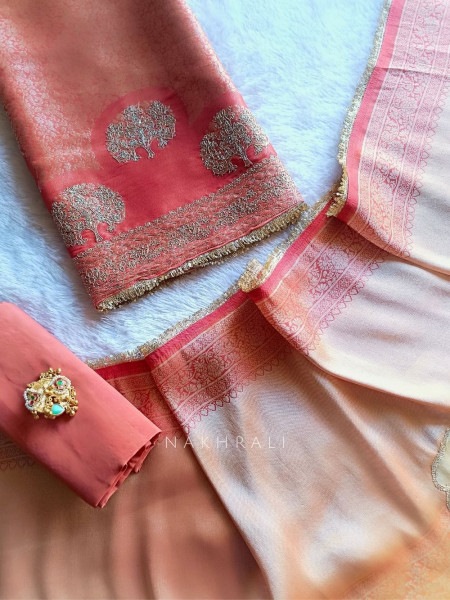 Prisha Peach Dual-Tone Zari Suit Fabric