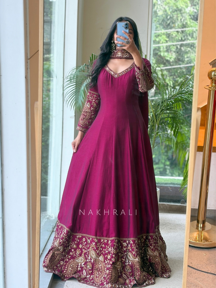 Image of Dastaan Wine Chinon Kalidar Anarkali Set