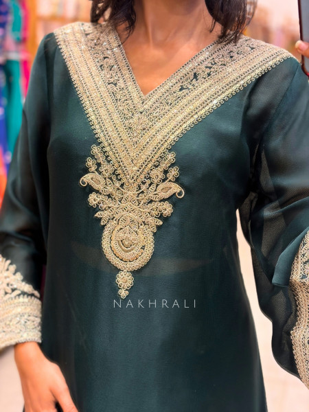 Mehtab Green Silver-Yoke Kurta Skirt Set