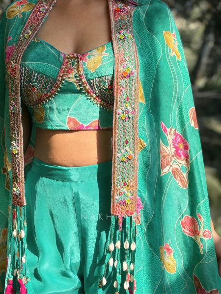 Vireya Firozi Floral Cape Palazzo Set