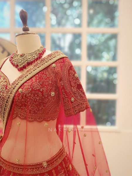 Vyanjana Red Bridal Lehenga with Zari Sequin Bead Work