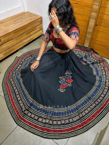 Garba Eclipse Black Maroon Pure Cotton Navratri Lehenga Choli