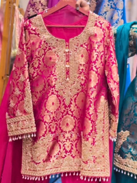 Rivaya Magenta Brocade Kurta Pant Set with Dupatta