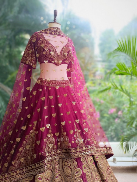 Raudra Maroon Bridal Lehenga with Heavy Zari & Sequin Work