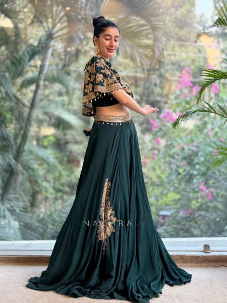 Velisse Green Zari Sequin Indo-Western Lehenga Set