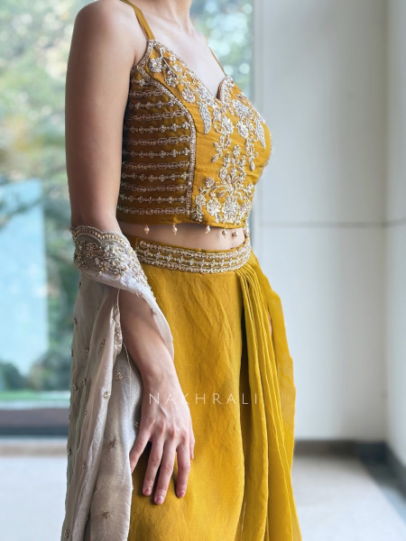 Sunlit Mustard Crop Top SkirtSet