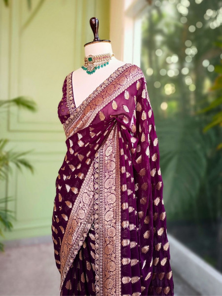 Regal Wine Saree with Golden Zari Detailing