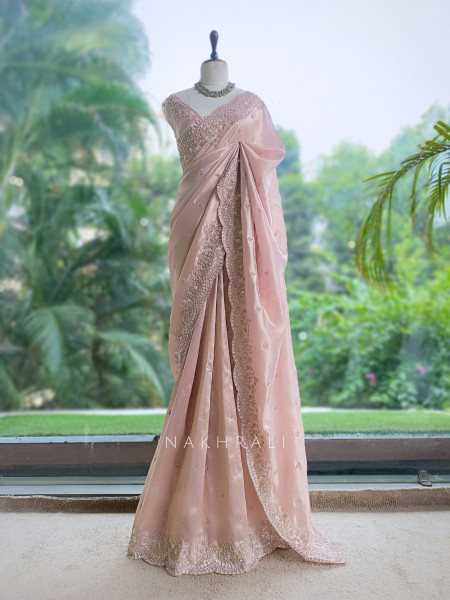 Blush Monolith Onion Pink Georgette & Satin-Shimmer Silk Saree