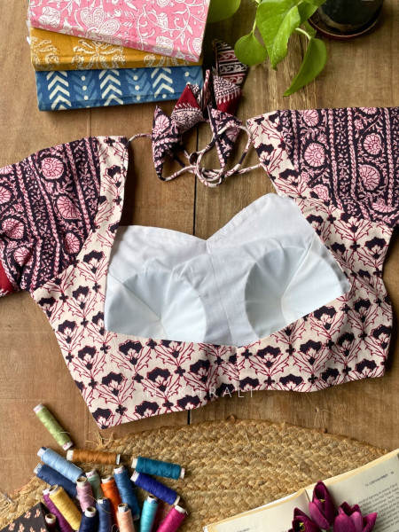 Sutr-rang White Blouse Mixed Print Detail