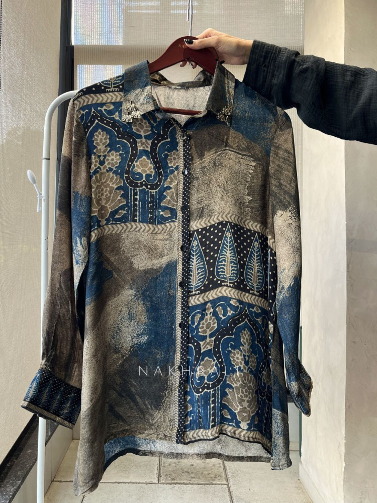 Image of Aria Blue Printed Summer Shirt