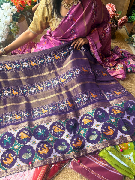 Kalyani Plum Purple  Patola Saree With With Running Blouse Piece