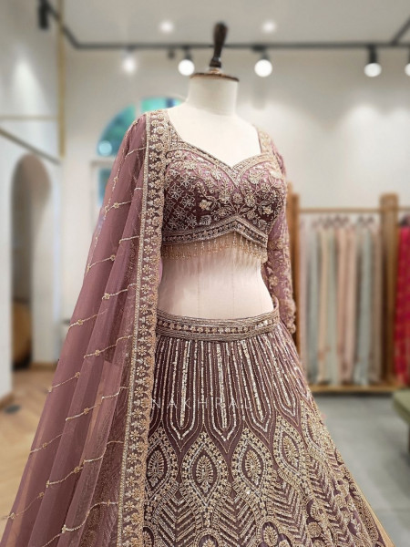 Palmeera Lavender Net Lehenga with Sequin and Cut Dana Work