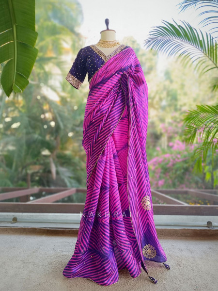 Rangili Purple Leheriya Saree with Gota Work Blouse