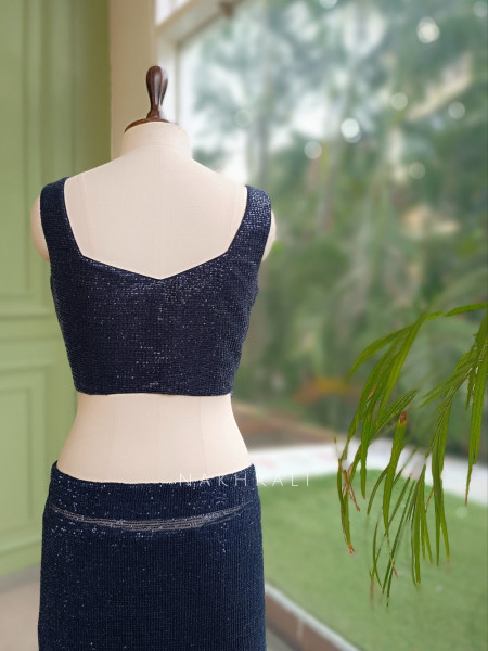 Samyra Blue Micro-Sequined Georgette Draped Saree with Readymade Blouse