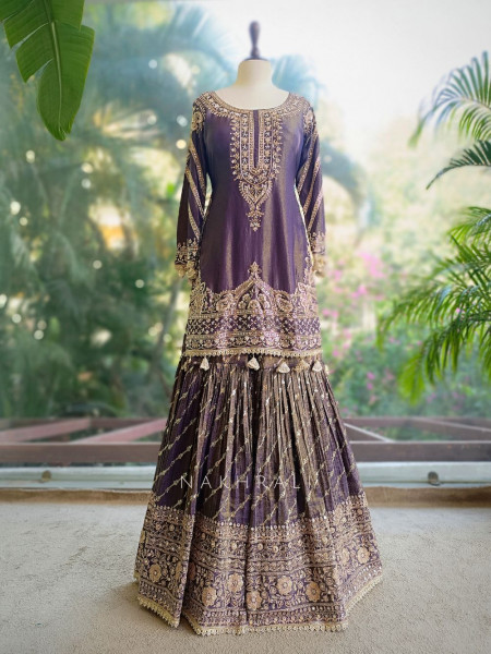 Zorynth Purple Kurta Sharara Set with Zari Embroidery