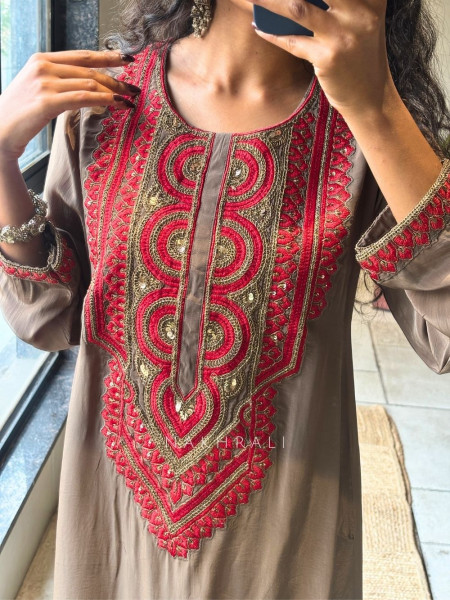 Bib Tunic brown Kurta Palazzo Set