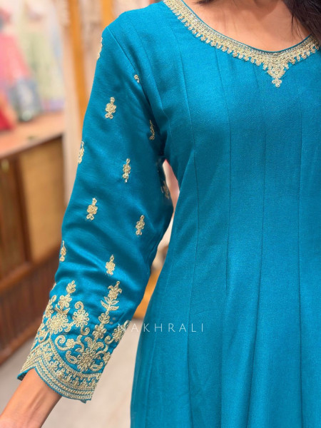 Ruhani Rama Green Anarkali Suit Set with Floral Dupatta