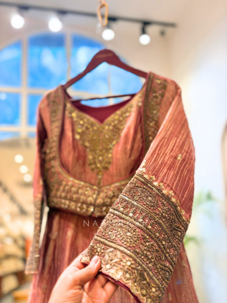 Mrigya Onion Pink Anarkali Suit Set With Hand Embellished Zari & Sequin Work