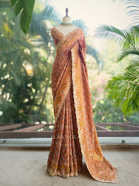 Zoraya Brown Ghatchola Saree with Elephant Motif Border