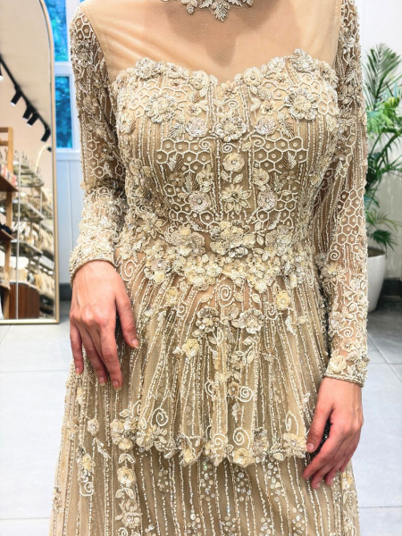 Solenne Beige Soft Net Indo-Western Skirt Set