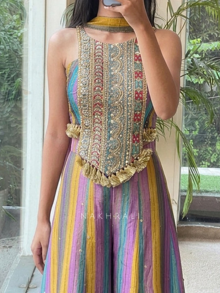 Prismora Purple Silk Blend Indo-Western Palazzo
