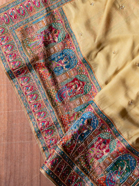Noorani  Golden Dola Silk Dress Material Set with Dabka & Bead Work