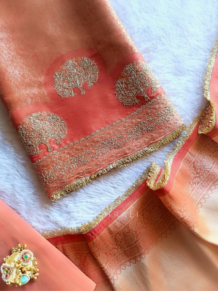 Prisha Peach Dual-Tone Zari Suit Fabric