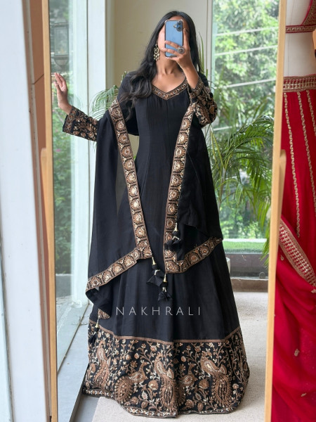 Dastaan Black Chinon Kalidar Anarkali Set