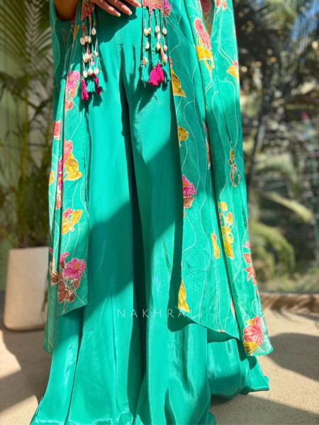 Vireya Firozi Floral Cape Palazzo Set