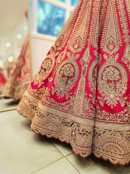 Vyanjana Red Bridal Lehenga with Zari Sequin Bead Work