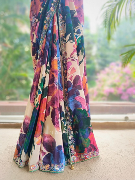 Picasso Multicolor Floral Saree with Sequin Work