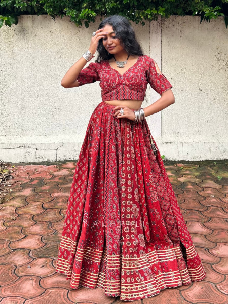 Koshika Maroon Pure Cotton Navratri Lehenga Choli