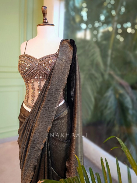 Aveline Olive Corset Saree with Sequin Work