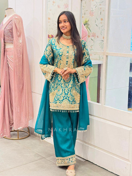Rivaya Green Brocade Kurta Pant Set with Dupatta