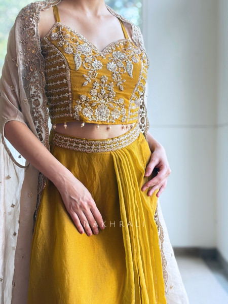 Sunlit Mustard Crop Top SkirtSet