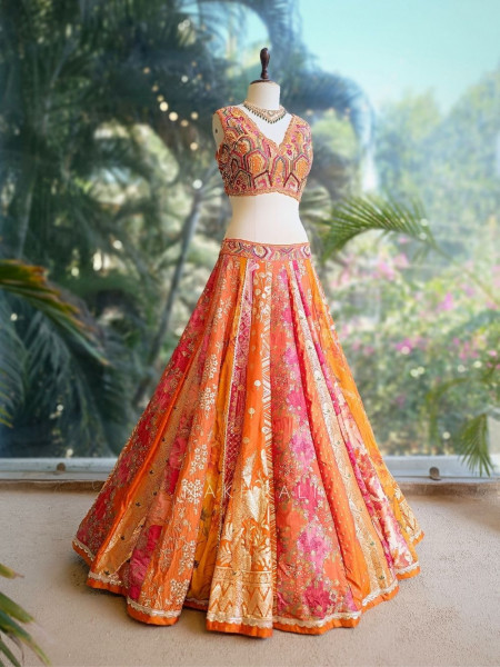 Aahana Orange Embroidered Lehenga Set