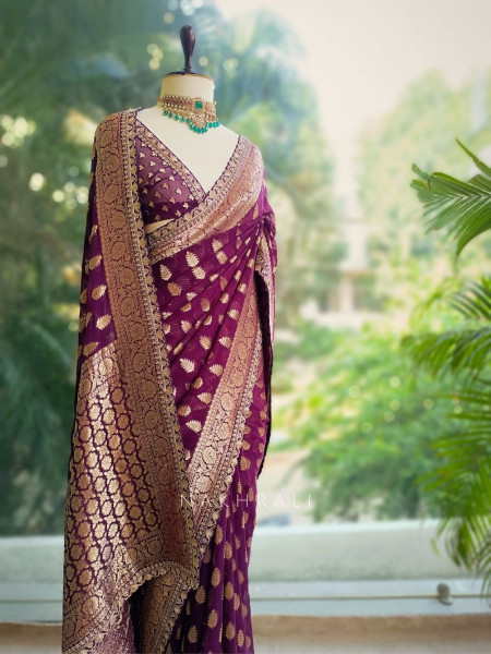 Regal Wine Saree with Golden Zari Detailing