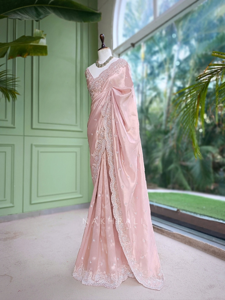 Image of Blush Monolith Onion Pink Georgette &amp; Satin-Shimmer Silk Saree