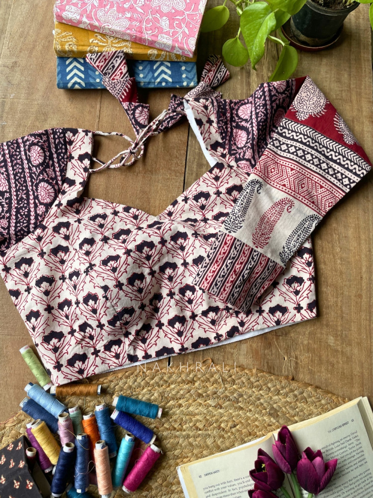 Image of Sutr-rang White Blouse Mixed Print Detail