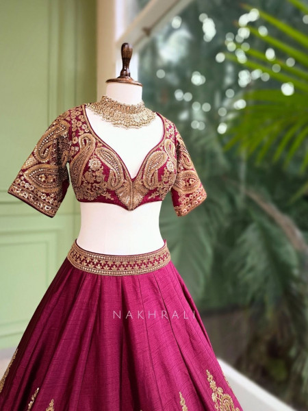 Raudra Maroon Bridal Lehenga with Heavy Zari & Sequin Work