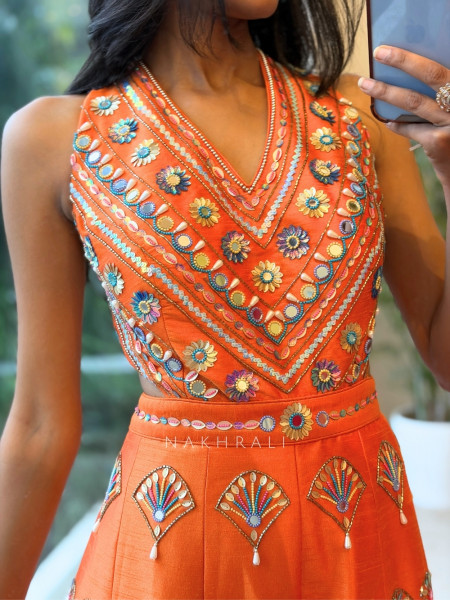 Sunlit Empress  Orange Silk Blend Indo-Western Jumpsuit