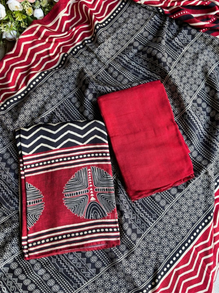 Aavya Maroon Cotton Silk Printed Suit Fabric